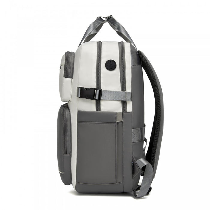BPK2530 - Kono Spacious Water-Resistant Laptop Backpack for Travel & Commuting - 15.6" Padded Laptop Compartment, Reflective Strip - Beige and Grey