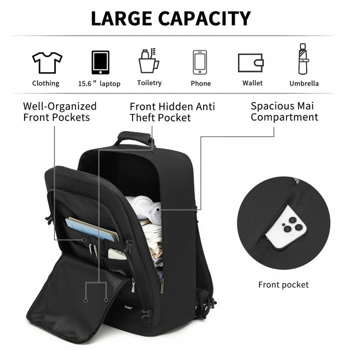 BPK2531L - Kono Multi-purpose Business Large Backpack–Fits 15.6" Laptop, Ideal for Work, Travel & Daily Commute - Black
