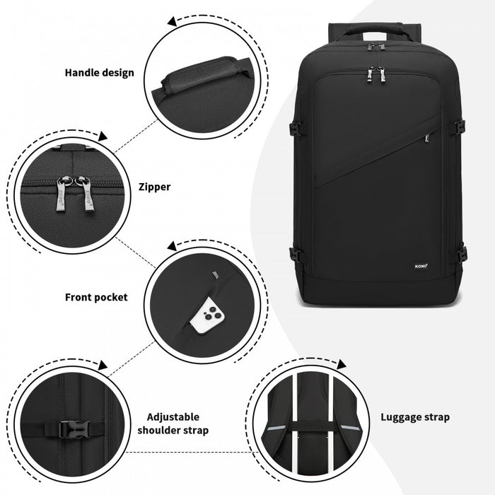 BPK2531L - Kono Multi-purpose Business Large Backpack–Fits 15.6" Laptop, Ideal for Work, Travel & Daily Commute - Black