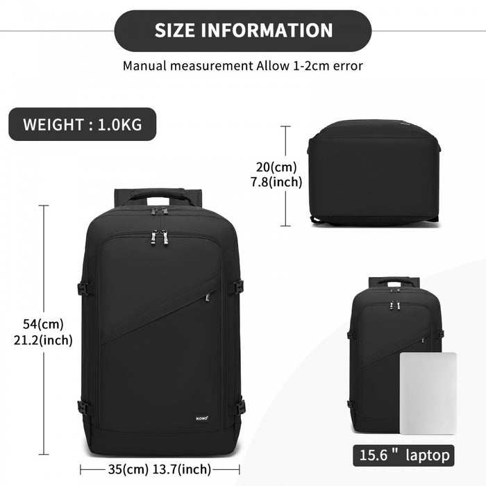 BPK2531L - Kono Multi-purpose Business Large Backpack–Fits 15.6" Laptop, Ideal for Work, Travel & Daily Commute - Black