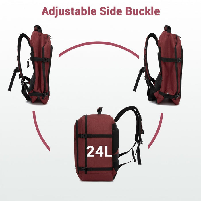 BPK2551 - Kono Flexible Cabin Backpack 30×20×40-Fits 15.6" Laptop, Clamshell Access-Great for Holidays, Work Trips & Commuting - Burgundy