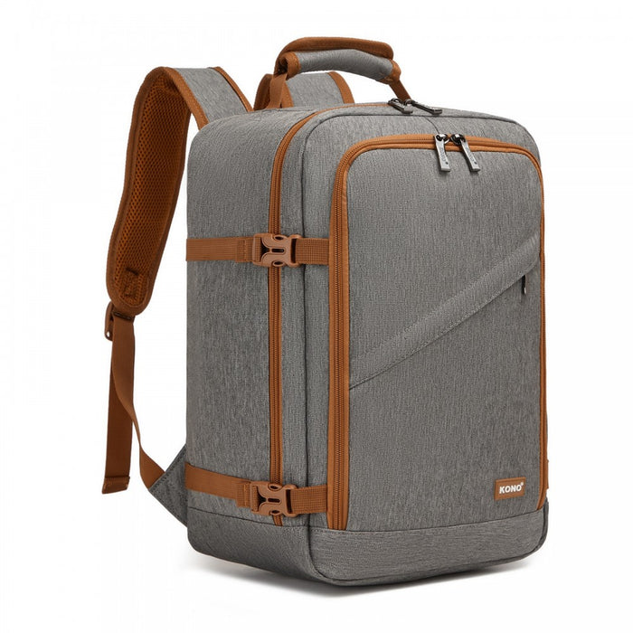 BPK2551 - Kono Flexible Cabin Backpack 30×20×40-Fits 15.6" Laptop, Clamshell Access-Great for Holidays, Work Trips & Commuting - Grey and Brown