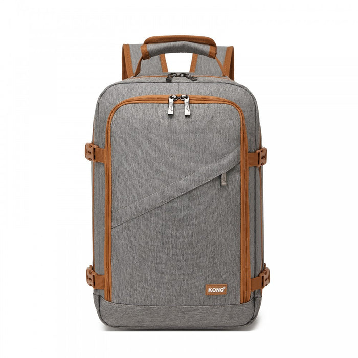 BPK2551 - Kono Flexible Cabin Backpack 30×20×40-Fits 15.6" Laptop, Clamshell Access-Great for Holidays, Work Trips & Commuting - Grey and Brown
