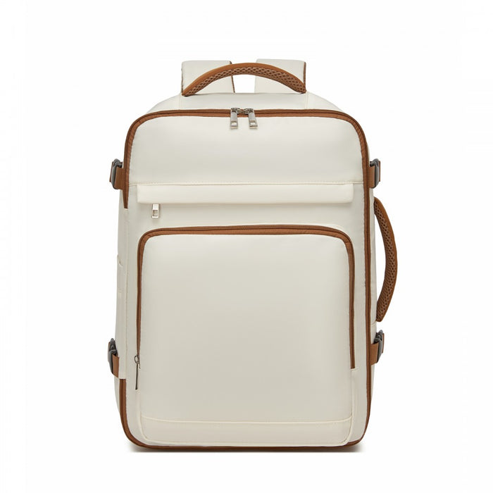 BPK2601- Kono Cabin Travel Backpack 40×20×30 cm – Water-Resistant, Multi-Compartment, Padded Laptop, Anti-Theft, Carry-On Tote - Beige and Brown