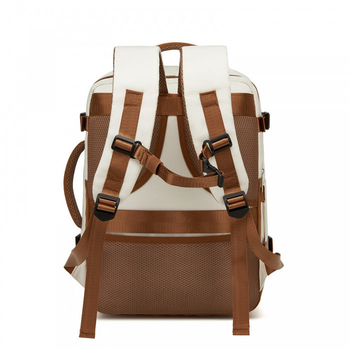 BPK2601- Kono Cabin Travel Backpack 40×20×30 cm – Water-Resistant, Multi-Compartment, Padded Laptop, Anti-Theft, Carry-On Tote - Beige and Brown