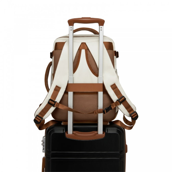BPK2601- Kono Cabin Travel Backpack 40×20×30 cm – Water-Resistant, Multi-Compartment, Padded Laptop, Anti-Theft, Carry-On Tote - Beige and Brown