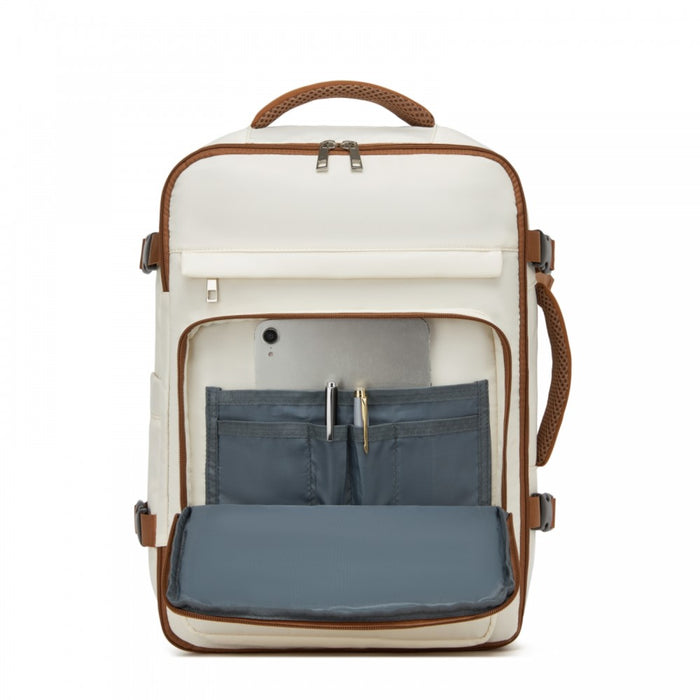BPK2601- Kono Cabin Travel Backpack 40×20×30 cm – Water-Resistant, Multi-Compartment, Padded Laptop, Anti-Theft, Carry-On Tote - Beige and Brown