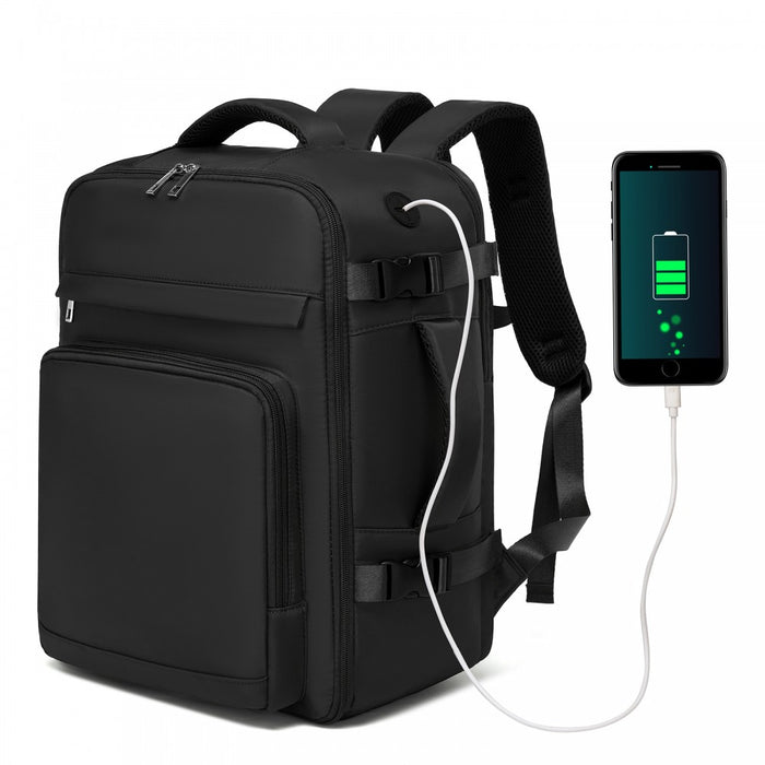 BPK2601- Kono Cabin Travel Backpack 40×20×30 cm – Water-Resistant, Multi-Compartment, Padded Laptop, Anti-Theft, Carry-On Tote - Black