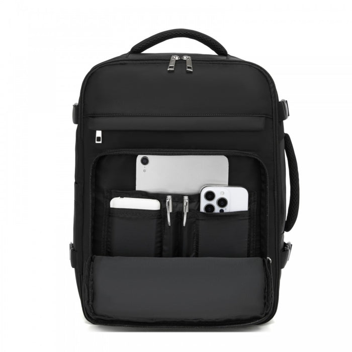 BPK2601- Kono Cabin Travel Backpack 40×20×30 cm – Water-Resistant, Multi-Compartment, Padded Laptop, Anti-Theft, Carry-On Tote - Black