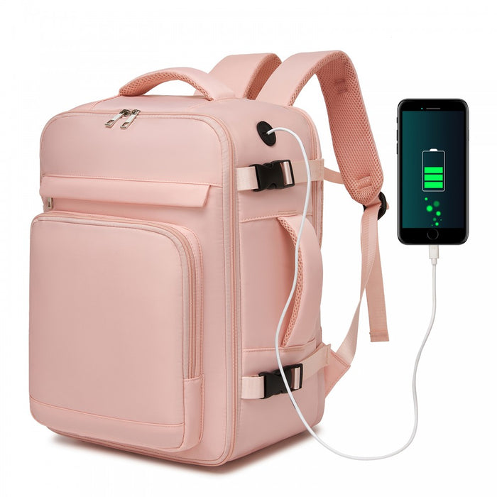 BPK2601- Kono Cabin Travel Backpack 40×20×30 cm – Water-Resistant, Multi-Compartment, Padded Laptop, Anti-Theft, Carry-On Tote - Pink