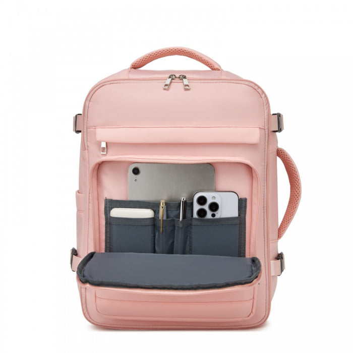 BPK2601- Kono Cabin Travel Backpack 40×20×30 cm – Water-Resistant, Multi-Compartment, Padded Laptop, Anti-Theft, Carry-On Tote - Pink