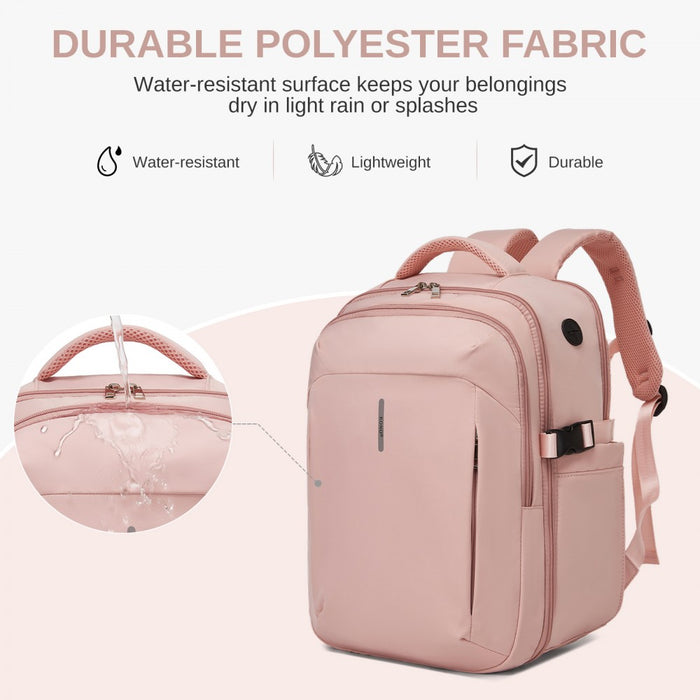 BPK2602- Kono Cabin Approved Carry On Backpack 40×30×20cm, Water Resistant 15.6 Inch Laptop Travel Rucksack with Dry-wet Separation Pouch - Pink