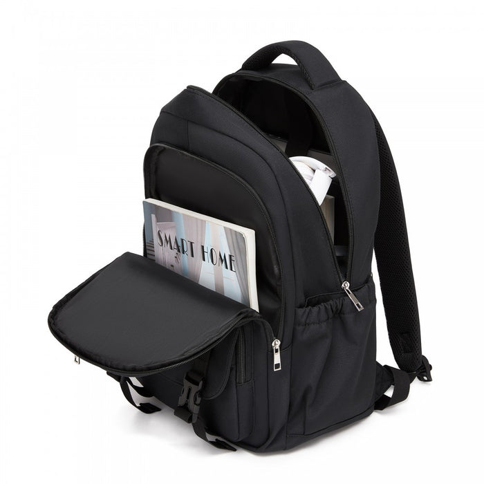 BPK2605 - KONO Durable Water-Resistant Kids Backpack with Padded Laptop Sleeve and Multi-Pocket Organization for School - Black