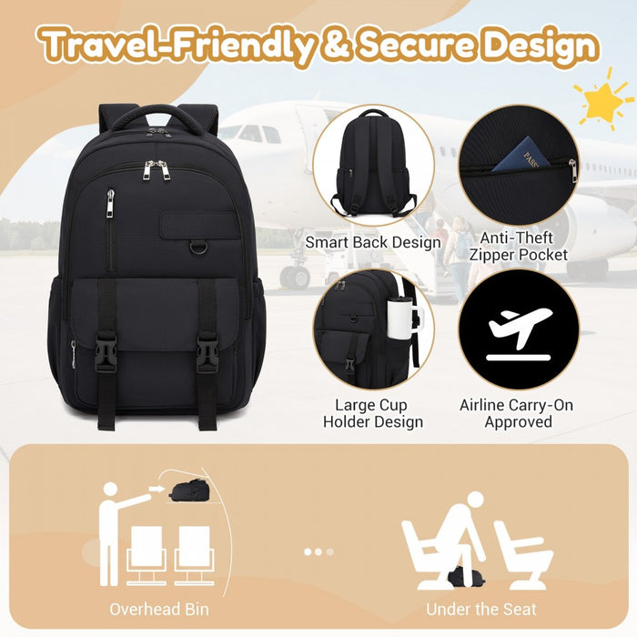 BPK2605 - KONO Durable Water-Resistant Kids Backpack with Padded Laptop Sleeve and Multi-Pocket Organization for School - Black