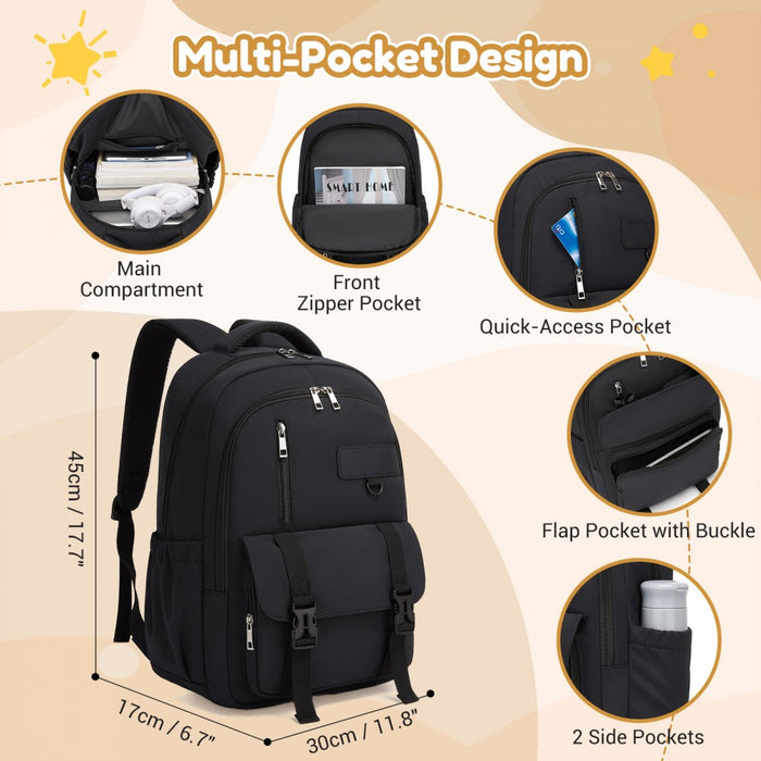 BPK2605 - KONO Durable Water-Resistant Kids Backpack with Padded Laptop Sleeve and Multi-Pocket Organization for School - Black