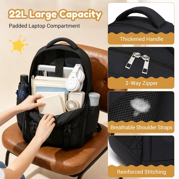 BPK2605 - KONO Durable Water-Resistant Kids Backpack with Padded Laptop Sleeve and Multi-Pocket Organization for School - Black