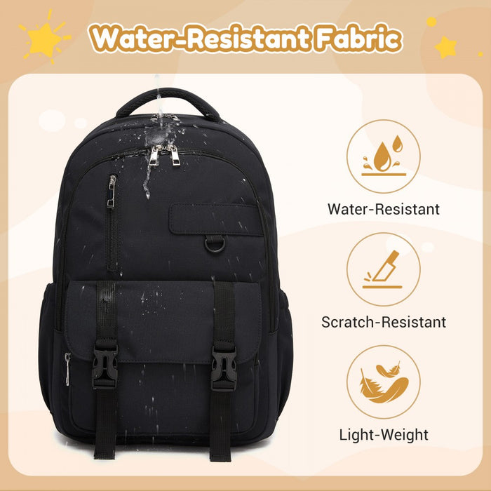 BPK2605 - KONO Durable Water-Resistant Kids Backpack with Padded Laptop Sleeve and Multi-Pocket Organization for School - Black