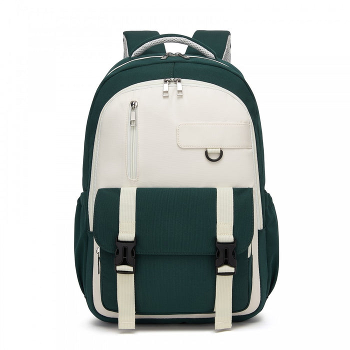 BPK2605 - KONO Durable Water-Resistant Kids Backpack with Padded Laptop Sleeve and Multi-Pocket Organization for School - Green and Beige
