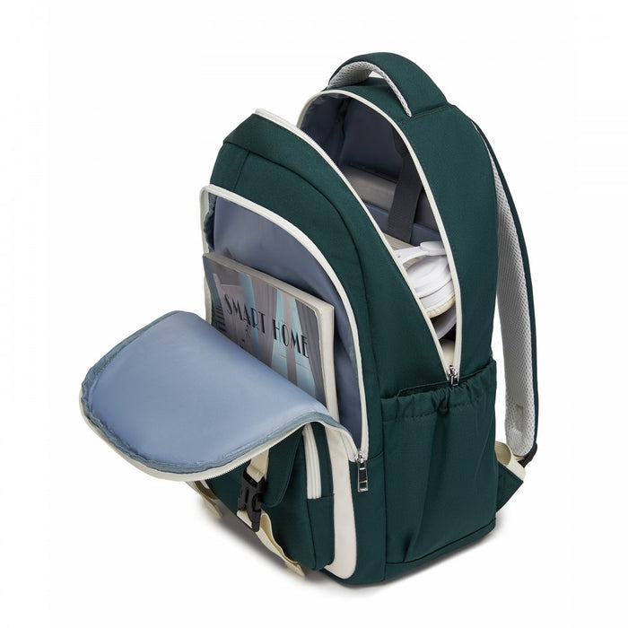 BPK2605 - KONO Durable Water-Resistant Kids Backpack with Padded Laptop Sleeve and Multi-Pocket Organization for School - Green and Beige