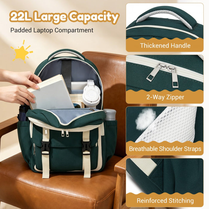 BPK2605 - KONO Durable Water-Resistant Kids Backpack with Padded Laptop Sleeve and Multi-Pocket Organization for School - Green and Beige