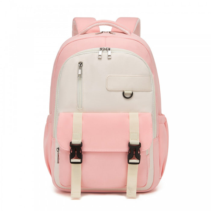 BPK2605 - KONO Durable Water-Resistant Kids Backpack with Padded Laptop Sleeve and Multi-Pocket Organization for School - Pink and Beige