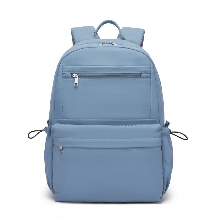 BPK2606 - KONO Stylish Solid-Color Casual Backpack for School and Weekend Trips with Multi-Pocket Storage - Blue