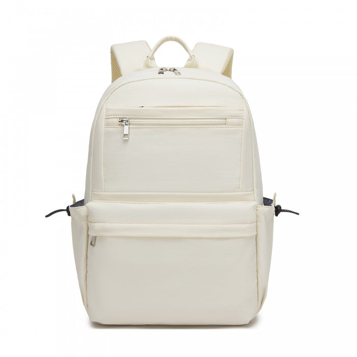 BPK2606 - KONO Stylish Solid-Color Casual Backpack for School and Weekend Trips with Multi-Pocket Storage - Beige