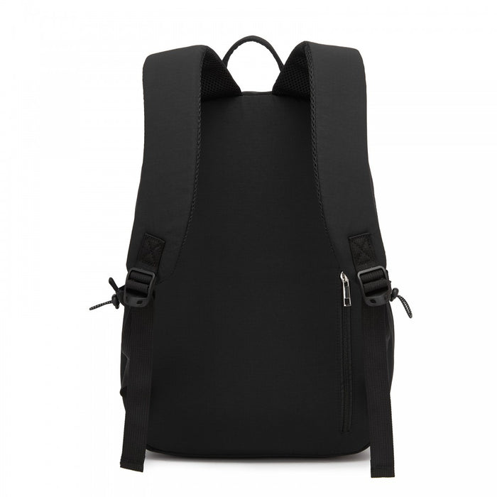 BPK2606 - KONO Stylish Solid-Color Casual Backpack for School and Weekend Trips with Multi-Pocket Storage - Black