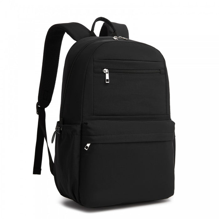 BPK2606 - KONO Stylish Solid-Color Casual Backpack for School and Weekend Trips with Multi-Pocket Storage - Black