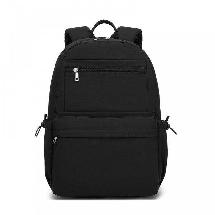 BPK2606 - KONO Stylish Solid-Color Casual Backpack for School and Weekend Trips with Multi-Pocket Storage - Black