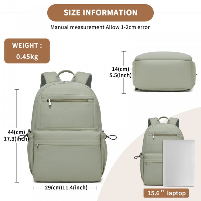 BPK2606 - KONO Stylish Solid-Color Casual Backpack for School and Weekend Trips with Multi-Pocket Storage - Green