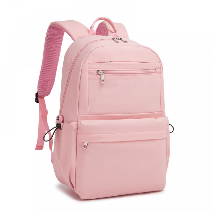 BPK2606 - KONO Stylish Solid-Color Casual Backpack for School and Weekend Trips with Multi-Pocket Storage - Pink