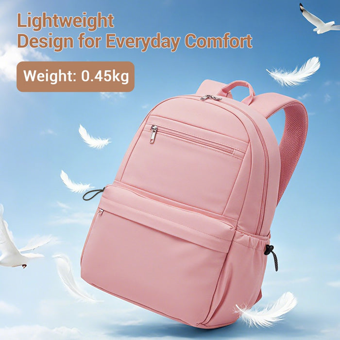 BPK2606 - KONO Stylish Solid-Color Casual Backpack for School and Weekend Trips with Multi-Pocket Storage - Pink