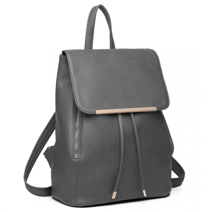 BPM2427 - Miss Lulu Stylish Faux Leather Backpack Secure Daypack with Magnetic Snap Closure Fashionable PU Leather Travel Bag - Grey