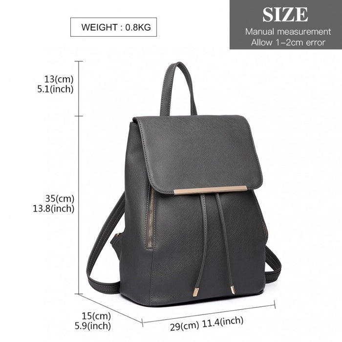 BPM2427 - Miss Lulu Stylish Faux Leather Backpack Secure Daypack with Magnetic Snap Closure Fashionable PU Leather Travel Bag - Grey