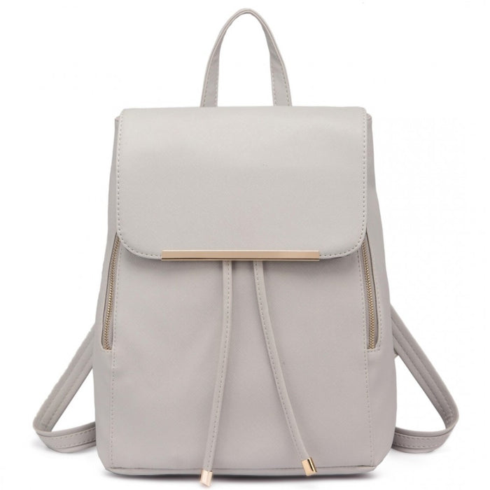BPM2427 - Miss Lulu Stylish Faux Leather Backpack Secure Daypack with Magnetic Snap Closure Fashionable PU Leather Travel Bag - Light Grey
