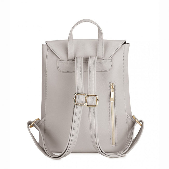 BPM2427 - Miss Lulu Stylish Faux Leather Backpack Secure Daypack with Magnetic Snap Closure Fashionable PU Leather Travel Bag - Light Grey