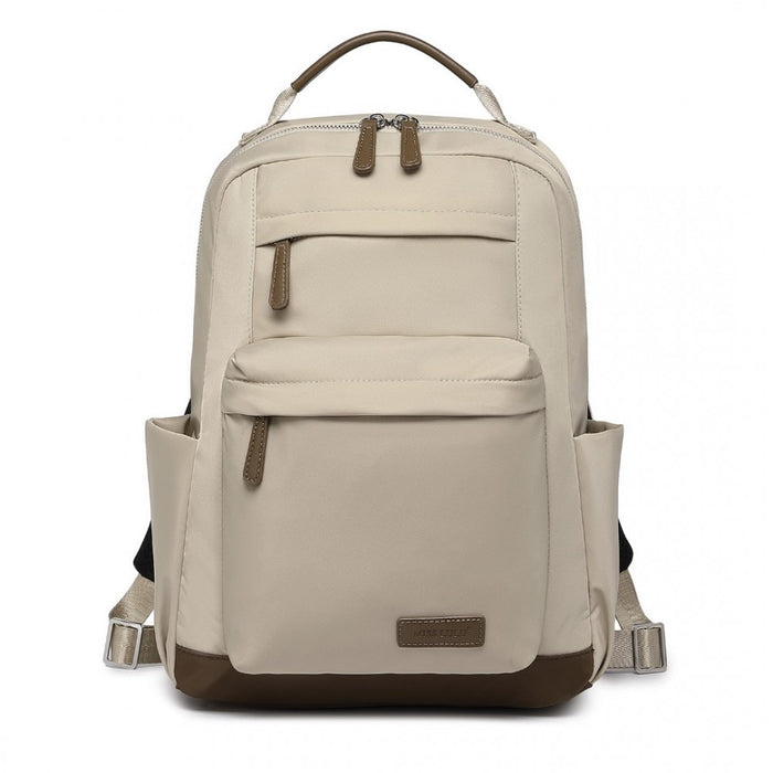 BPM2431 - Miss Lulu Stylish Backpack with Laptop Sleeve and Multiple Pockets and Trolley Sleeve - Beige And Brown