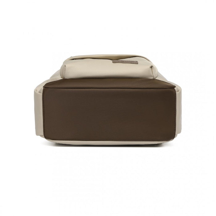 BPM2431 - Miss Lulu Stylish Backpack with Laptop Sleeve and Multiple Pockets and Trolley Sleeve - Beige And Brown