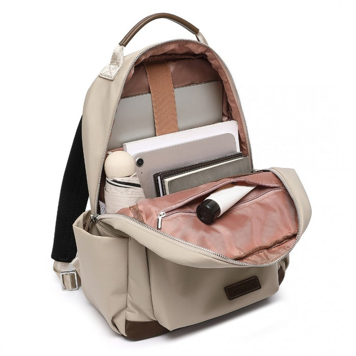 BPM2431 - Miss Lulu Stylish Backpack with Laptop Sleeve and Multiple Pockets and Trolley Sleeve - Beige And Brown