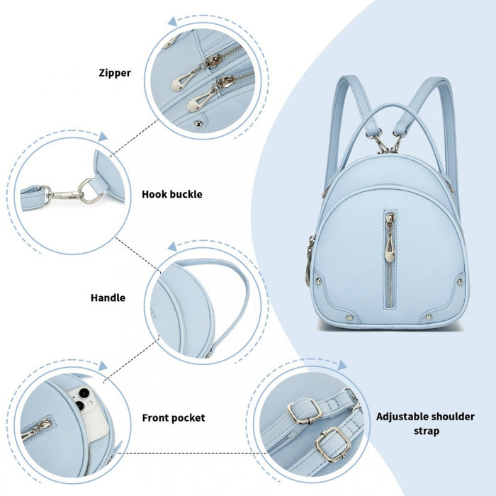 BPM2450 - Miss Lulu Convertible Mini Backpack for Women - PU Leather 3-in-1 Small Handbag, Crossbody Bag & Shoulder Backpack - Blue