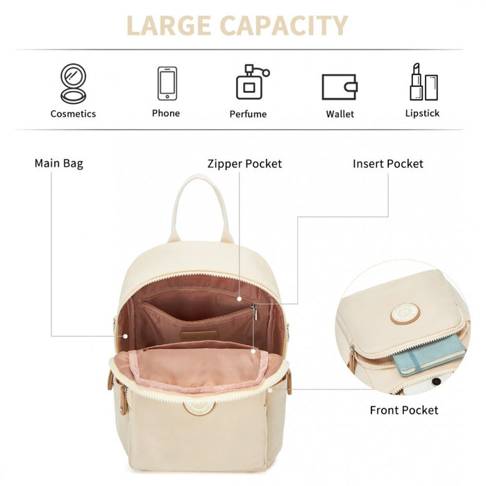 BPM2451 - Miss Lulu 3-in-1 Convertible Backpack with Removable Long Strap – Wear as Backpack, Shoulder or Crossbody Bag - Beige