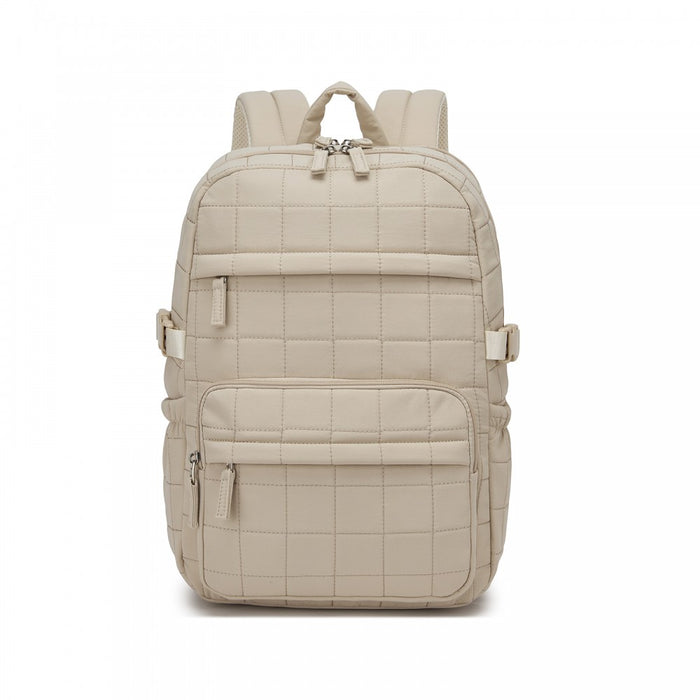 BPM2609 - Miss Lulu Quilted Lightweight Backpack, Fits 15.6 Inch Notebook, Cabin Approved Underseat Carry On Bag - Beige