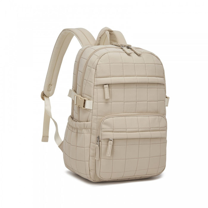 BPM2609 - Miss Lulu Quilted Lightweight Backpack, Fits 15.6 Inch Notebook, Cabin Approved Underseat Carry On Bag - Beige