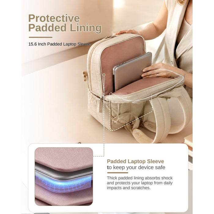 BPM2609 - Miss Lulu Quilted Lightweight Backpack, Fits 15.6 Inch Notebook, Cabin Approved Underseat Carry On Bag - Beige