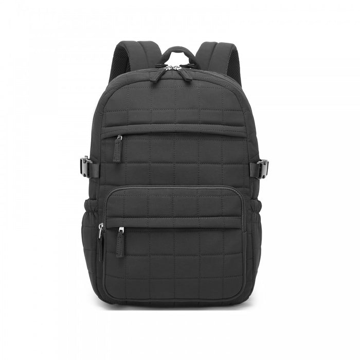 BPM2609 - Miss Lulu Quilted Lightweight Backpack, Fits 15.6 Inch Notebook, Cabin Approved Underseat Carry On Bag - Black