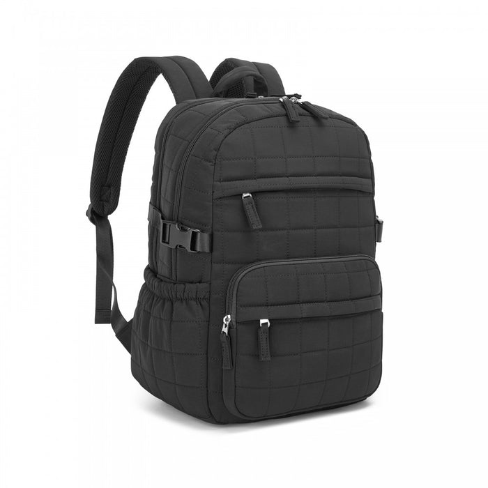 BPM2609 - Miss Lulu Quilted Lightweight Backpack, Fits 15.6 Inch Notebook, Cabin Approved Underseat Carry On Bag - Black