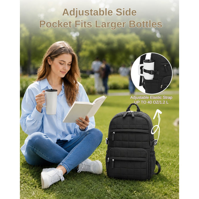 BPM2609 - Miss Lulu Quilted Lightweight Backpack, Fits 15.6 Inch Notebook, Cabin Approved Underseat Carry On Bag - Black