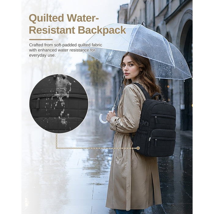 BPM2609 - Miss Lulu Quilted Lightweight Backpack, Fits 15.6 Inch Notebook, Cabin Approved Underseat Carry On Bag - Black