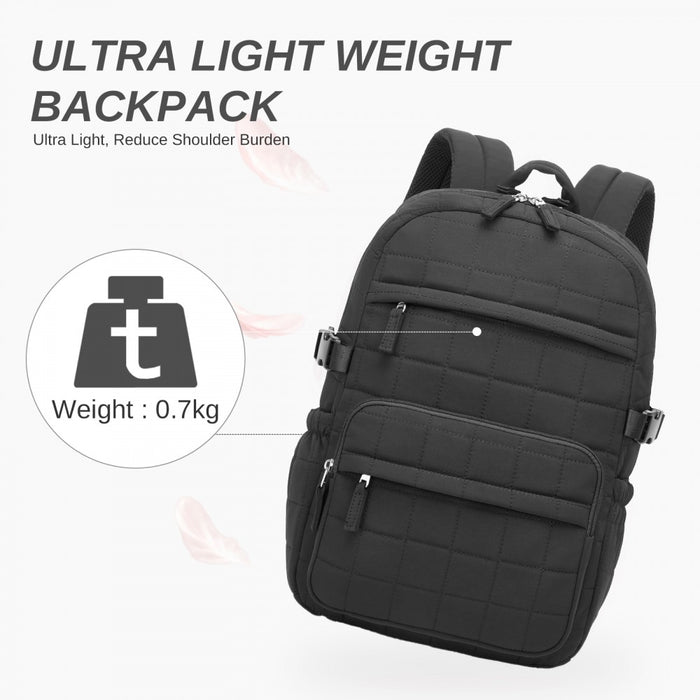 BPM2609 - Miss Lulu Quilted Lightweight Backpack, Fits 15.6 Inch Notebook, Cabin Approved Underseat Carry On Bag - Black